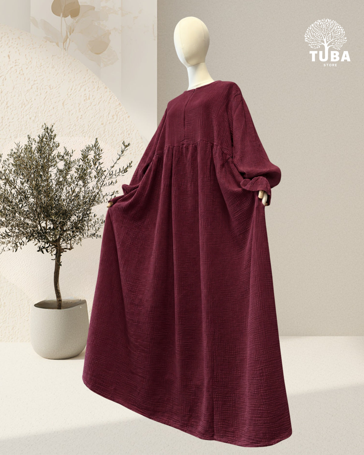 MARYAM Musselin Abaya stillfreundlich - 100% Baumwolle (Länge 1,55m)