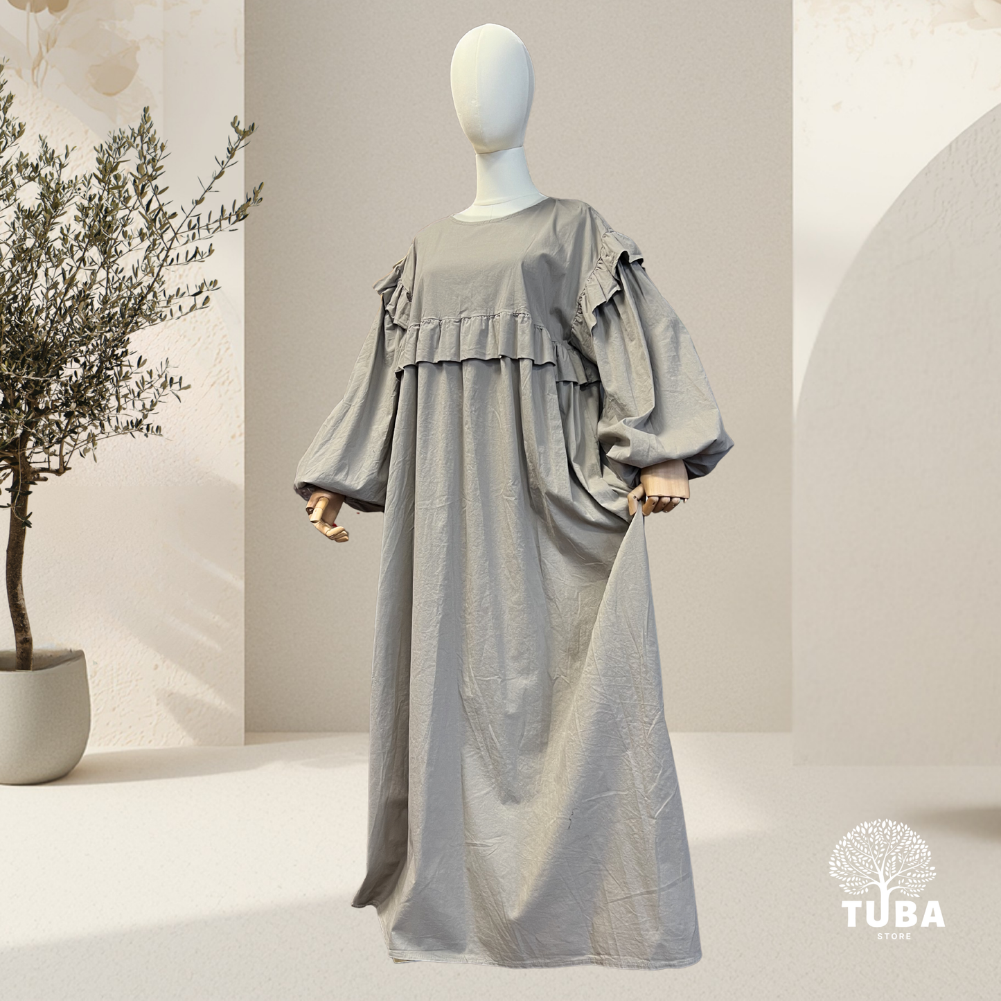 Rawda Abaya mit Rüschen - 100% Baumwolle