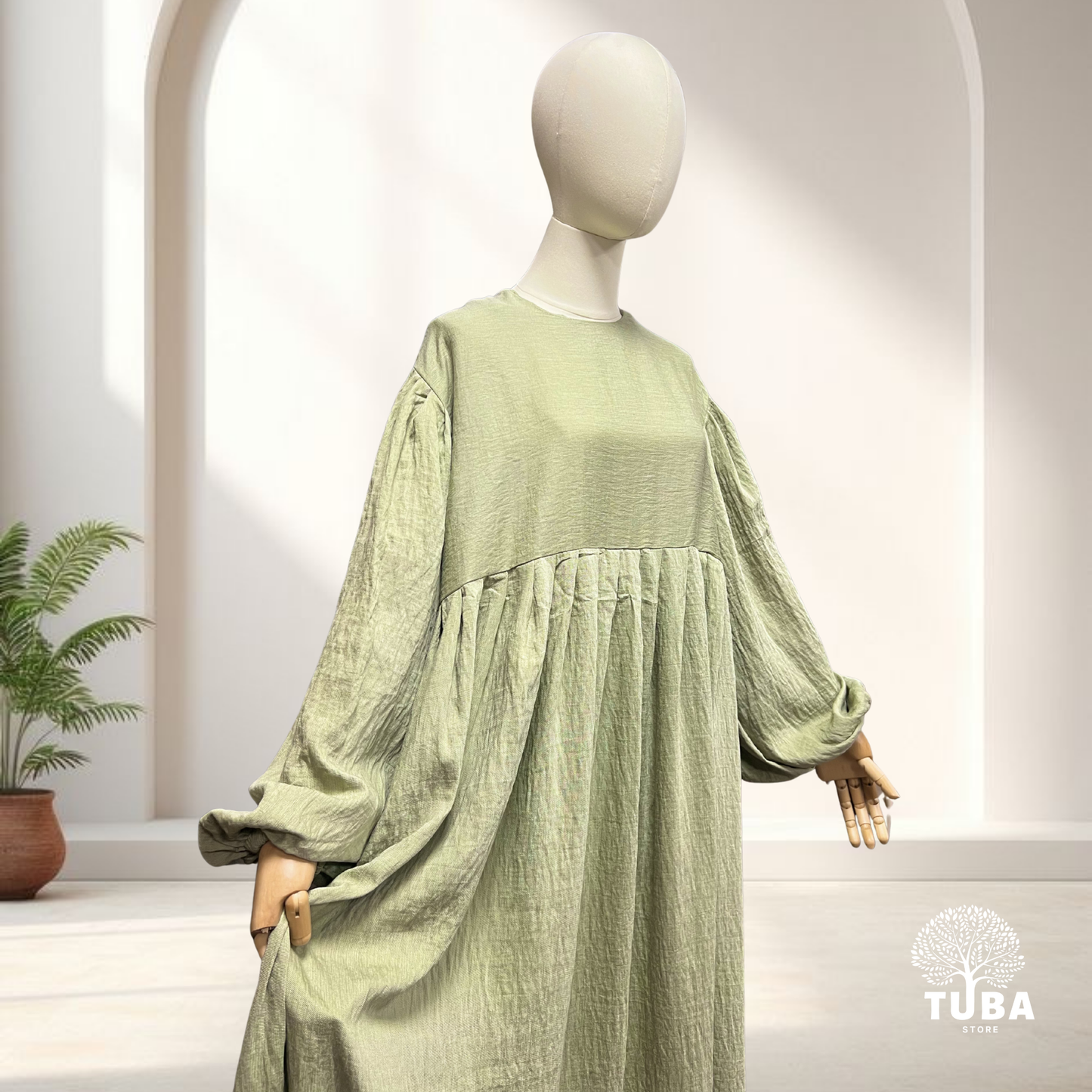 Lina Puff Sleeve Abaya - Leinen/Viskose