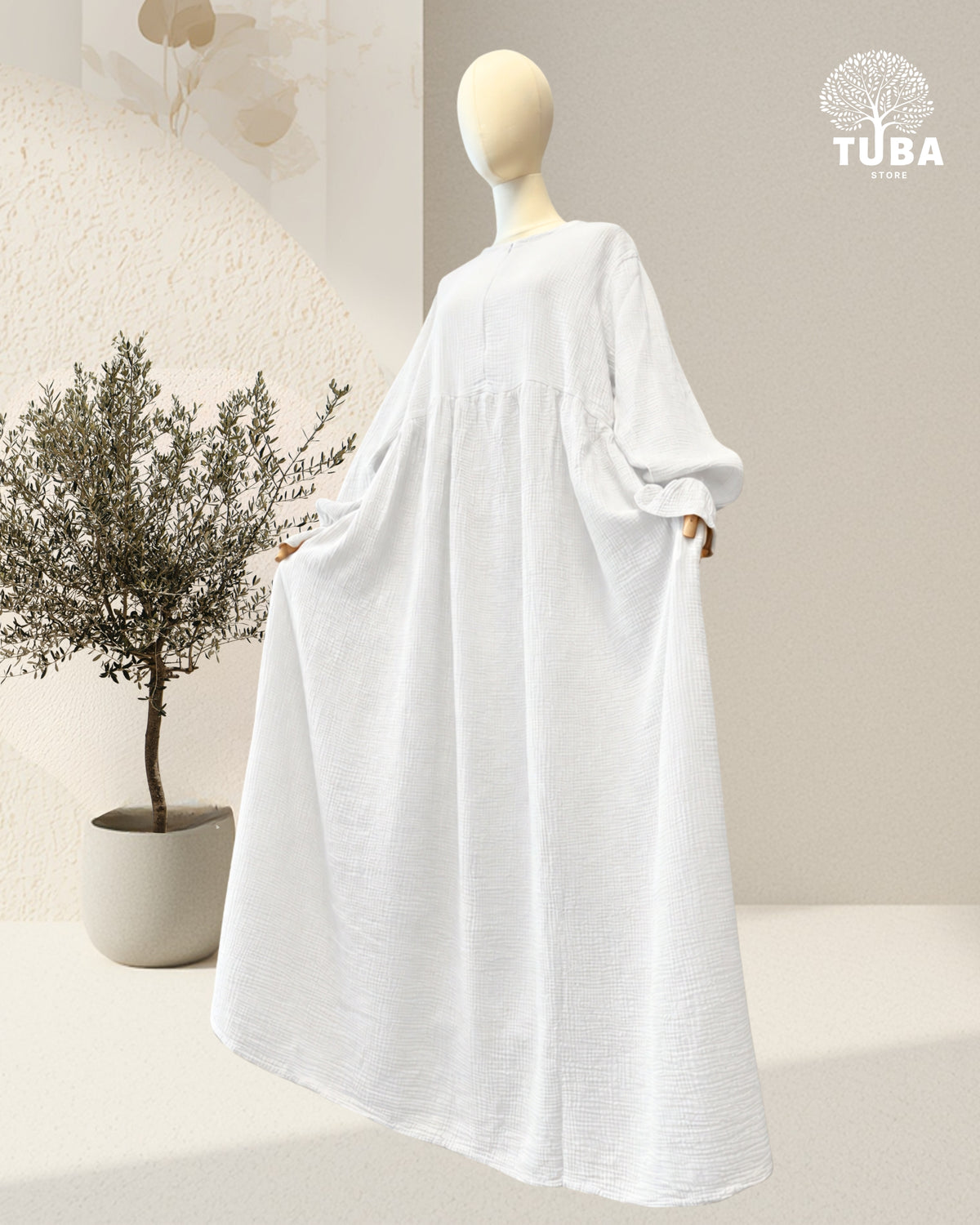 MARYAM Musselin Abaya stillfreundlich - 100% Baumwolle (Länge 1,55m)