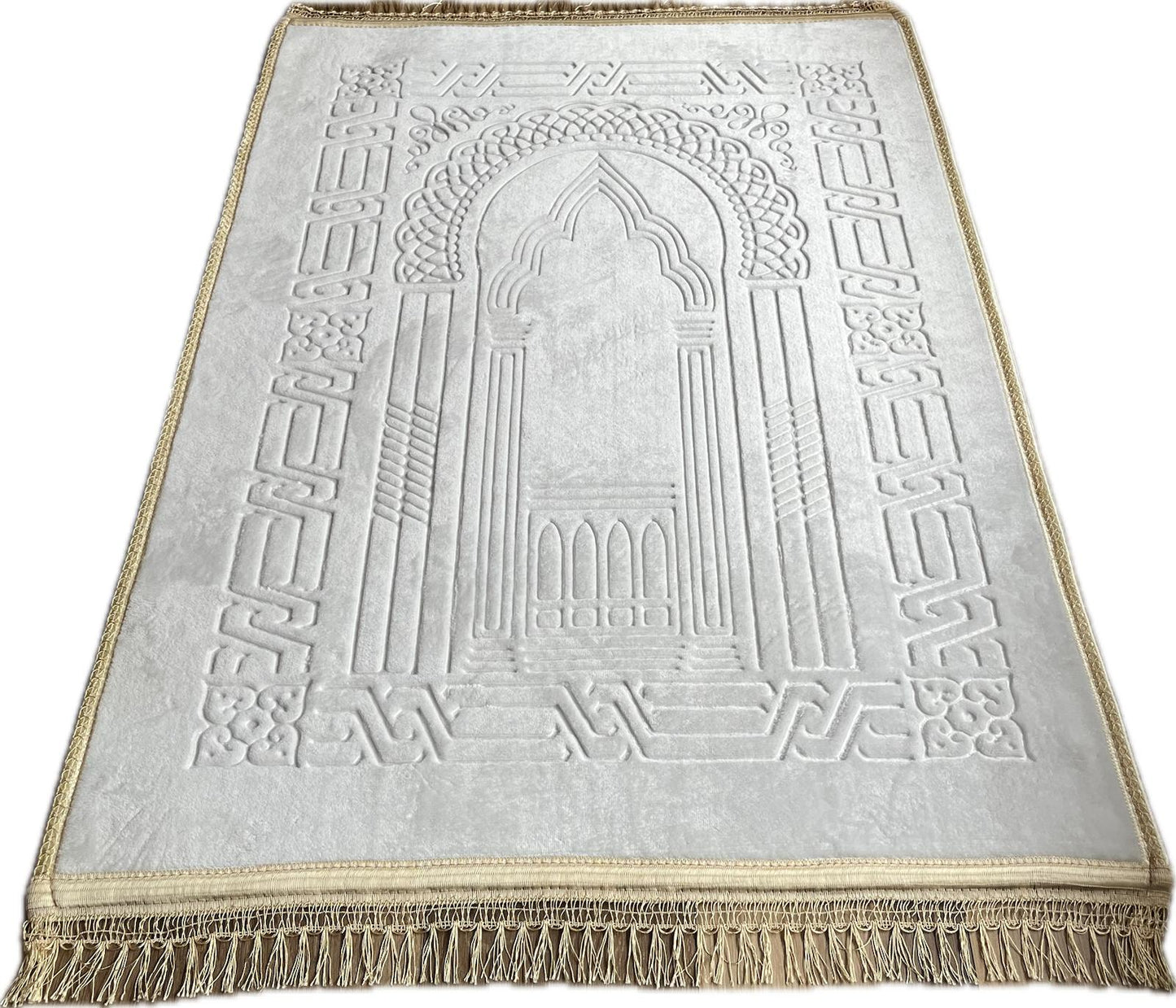 Gebetsteppich - Weiß mit goldenem Rand