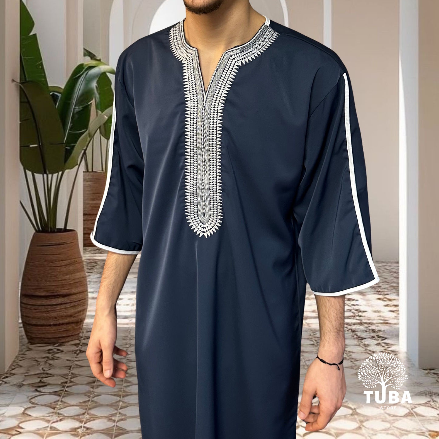 Jalabiya/Djellaba/Thobe feiner Stoff - Dunkelblau