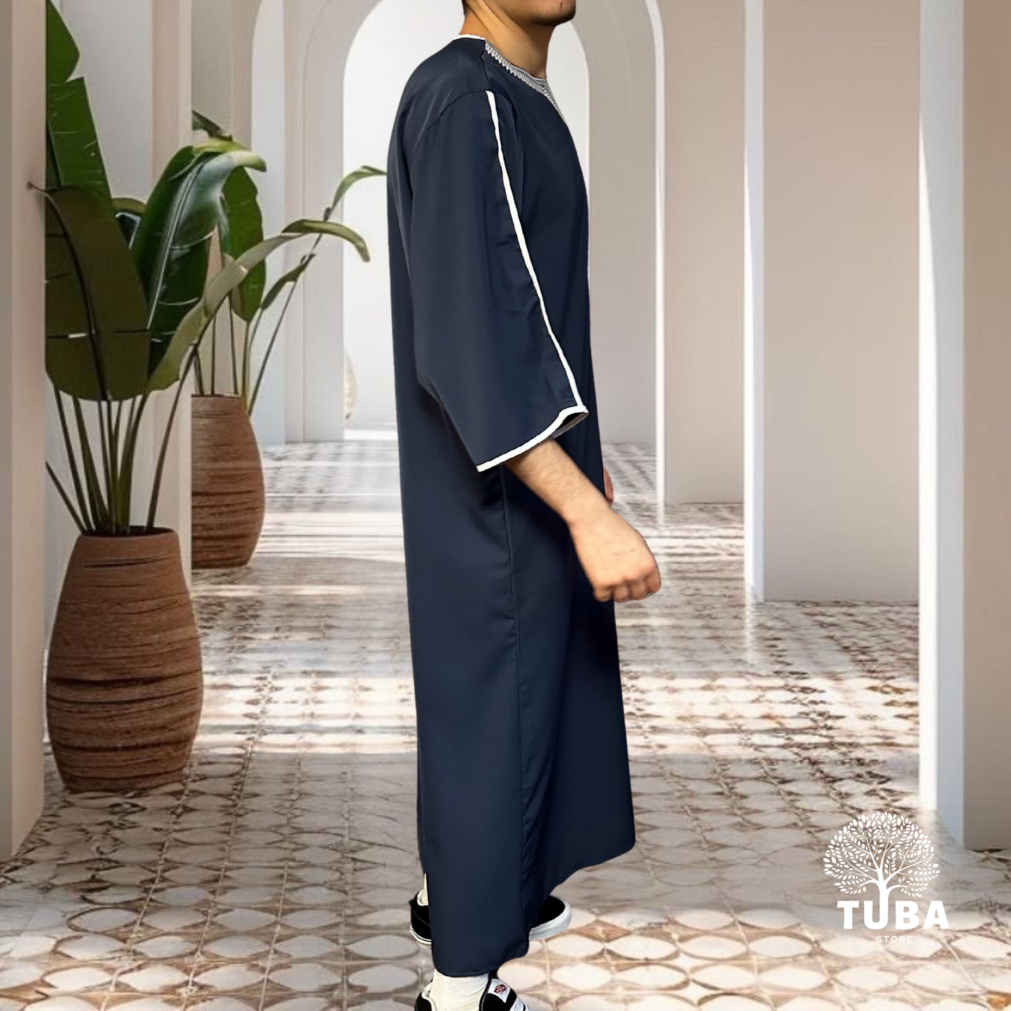 Jalabiya/Djellaba/Thobe feiner Stoff - Dunkelblau