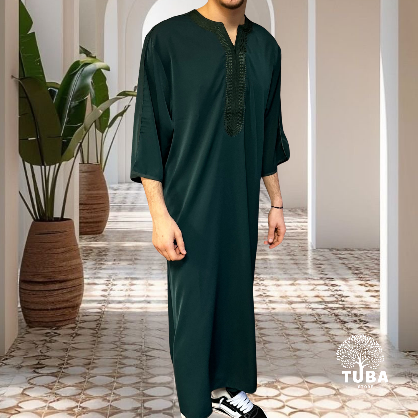 Jalabiya/Djellaba/Thobe feiner Stoff - Smaragdgrün