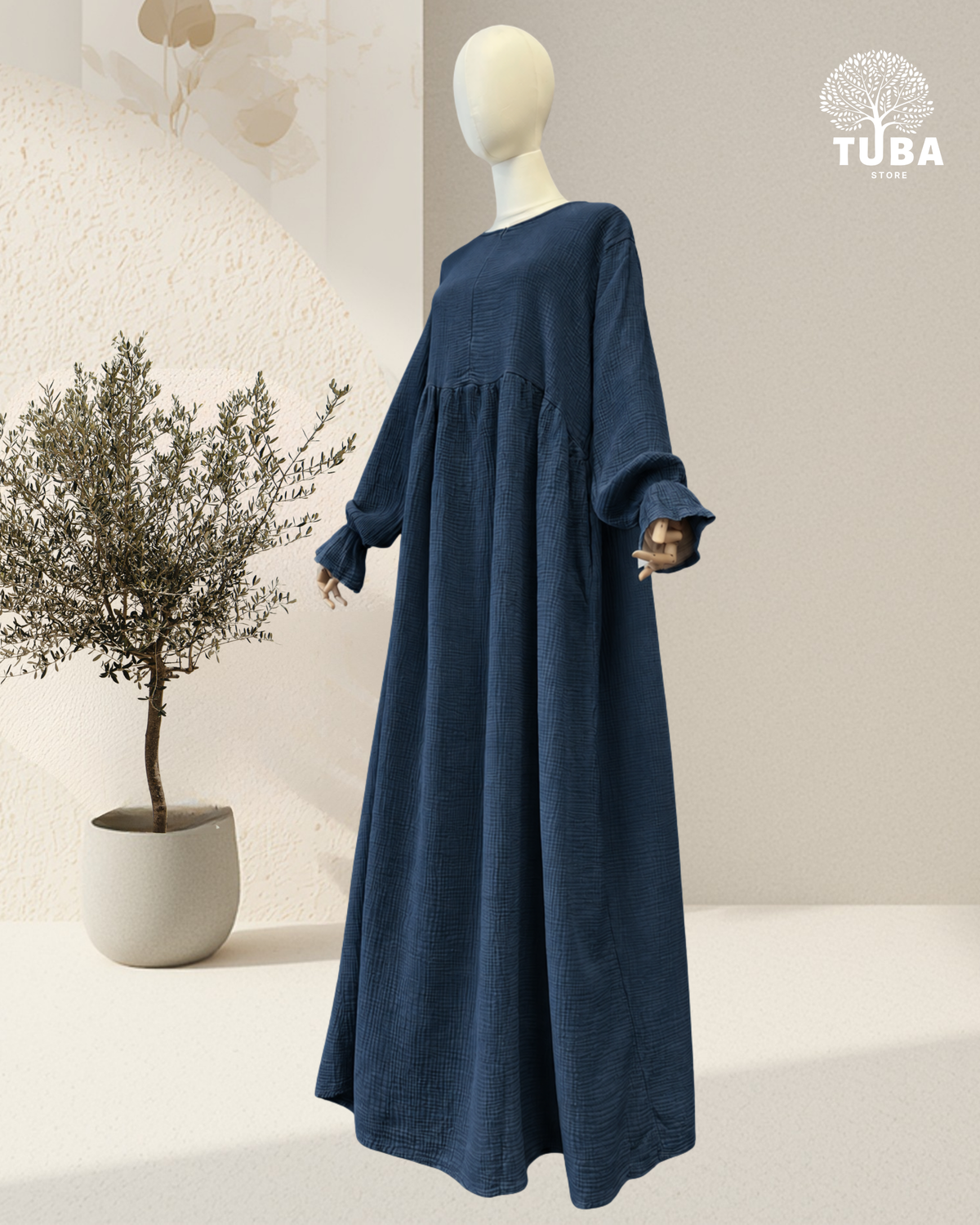 MARYAM Musselin Abaya stillfreundlich - 100% Baumwolle (Länge 1,55m)