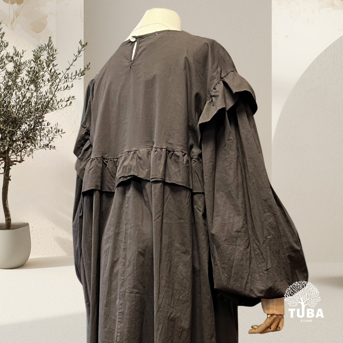 Rawda Abaya mit Rüschen - 100% Baumwolle