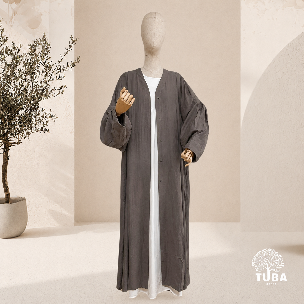 Lina Puff Sleeve Kimono Abaya - Leinen/Viskose