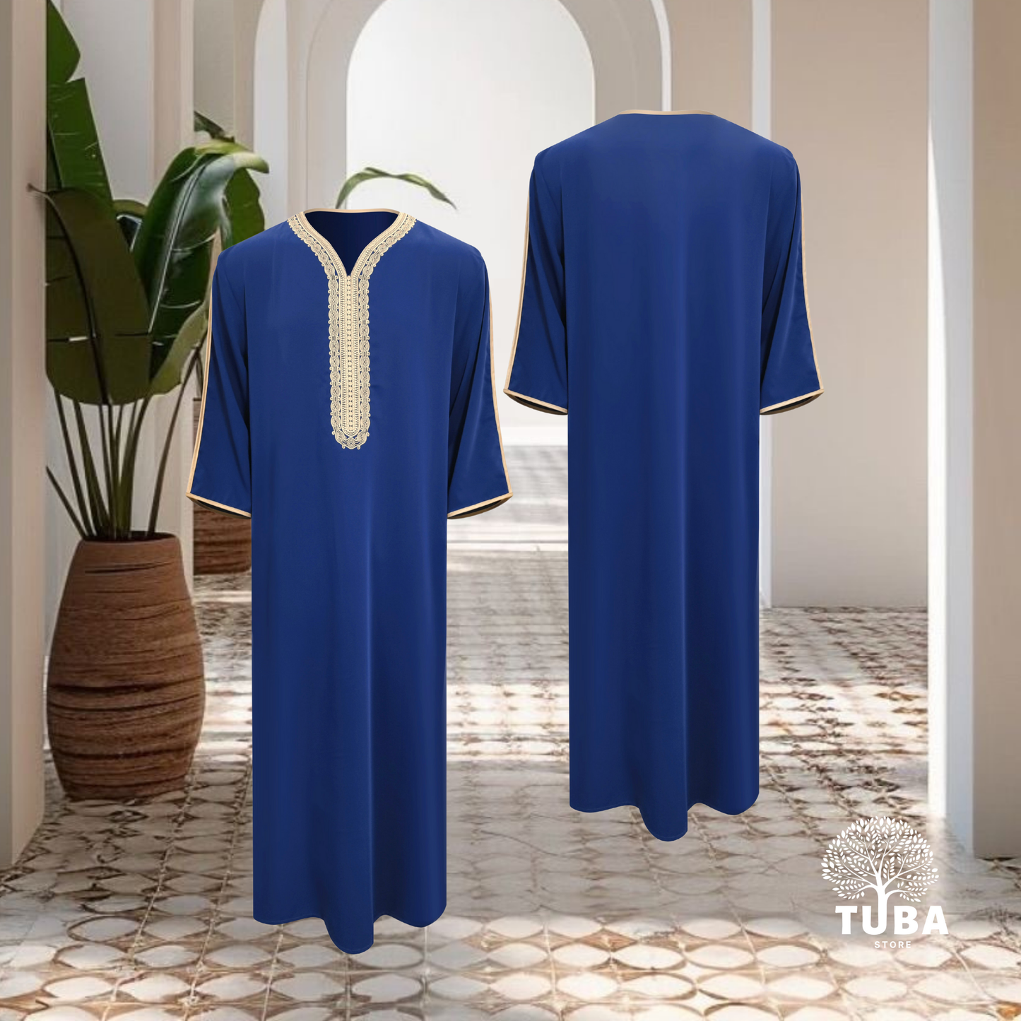 Jalabiya/Djellaba/Thobe - Traditionelles lockeres Kleid | Blau