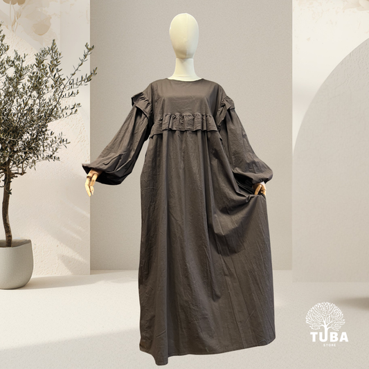 Rawda Abaya mit Rüschen - 100% Baumwolle