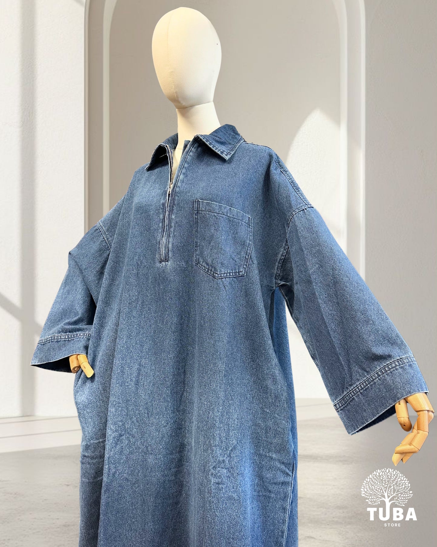 INAYA Denim Abaya mit Reißverschluss - 100% Baumwolle