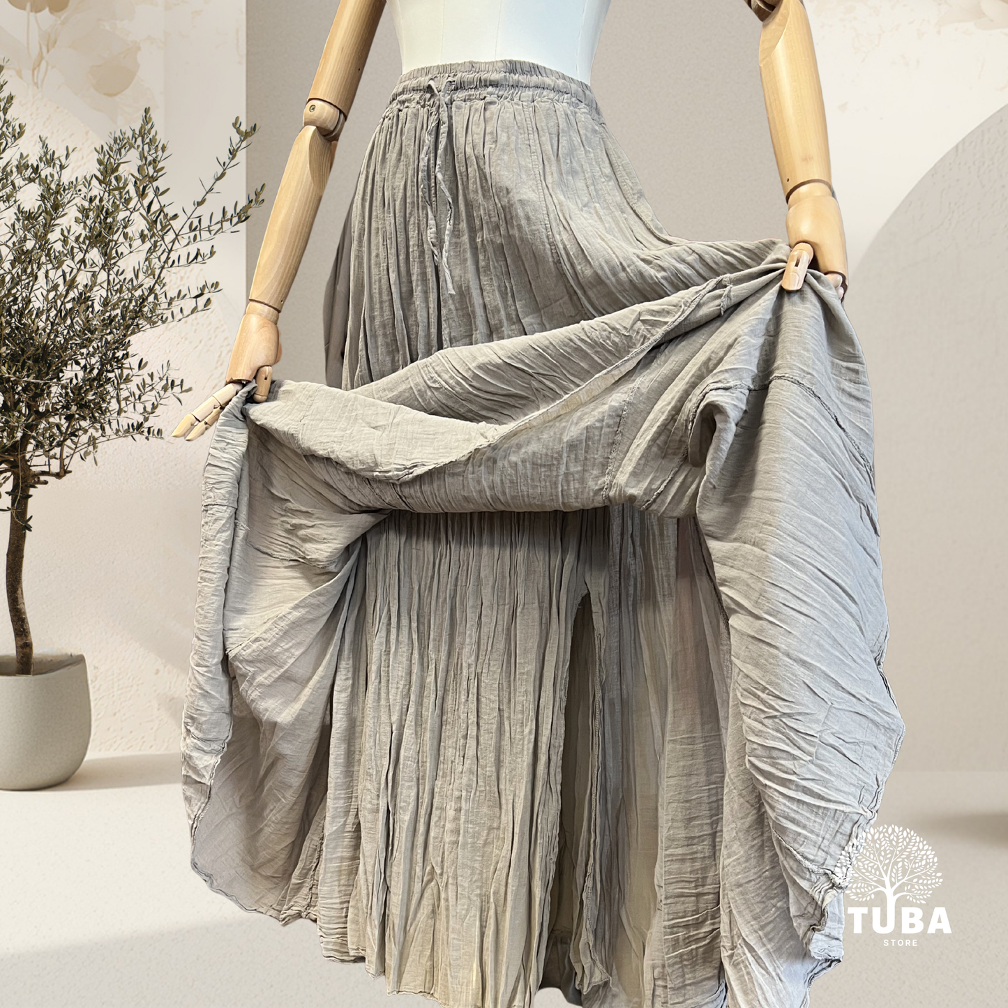 Boho Crinkle Maxirock - 100% Baumwolle
