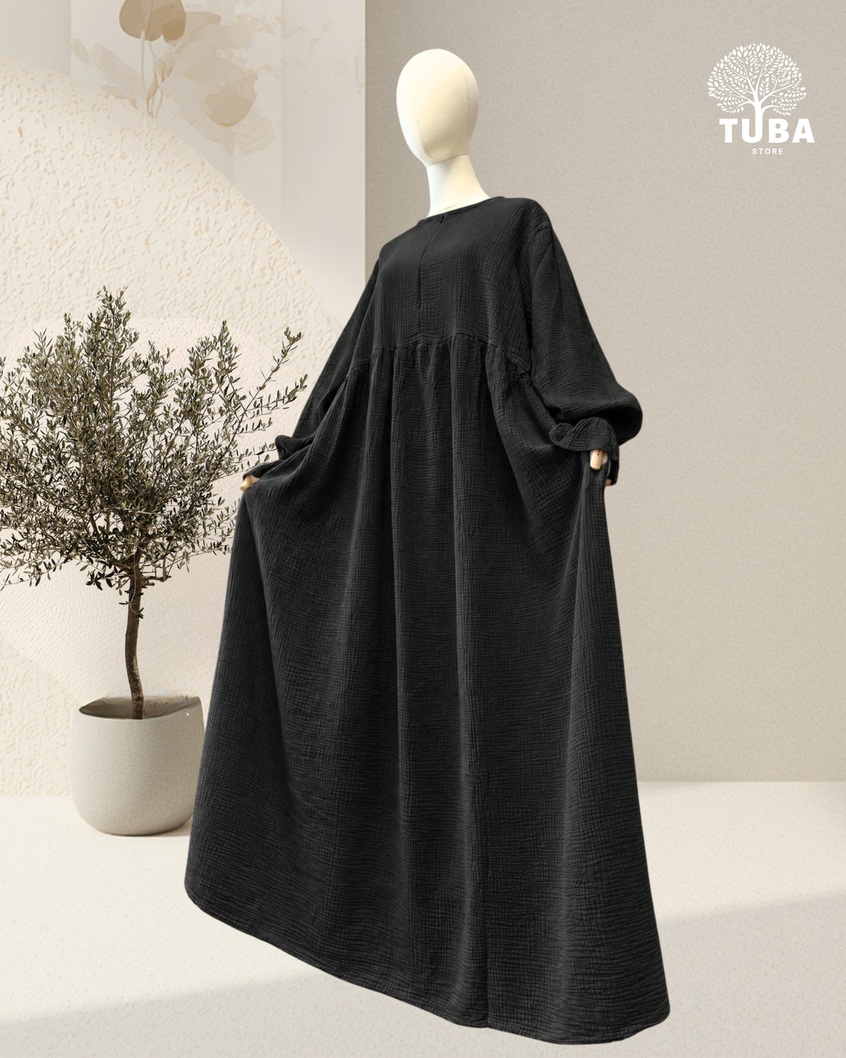 MARYAM Musselin Abaya stillfreundlich - 100% Baumwolle (Länge 1,55m)
