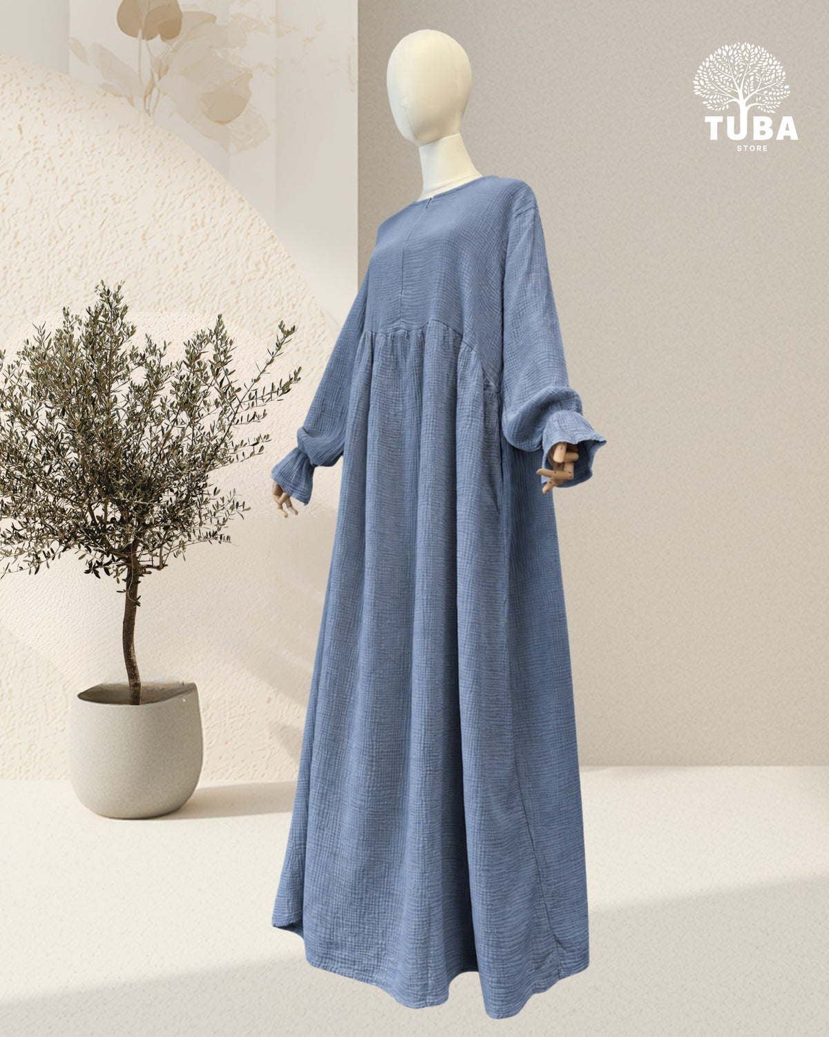 MARYAM Musselin Abaya stillfreundlich - 100% Baumwolle (Länge 1,55m)