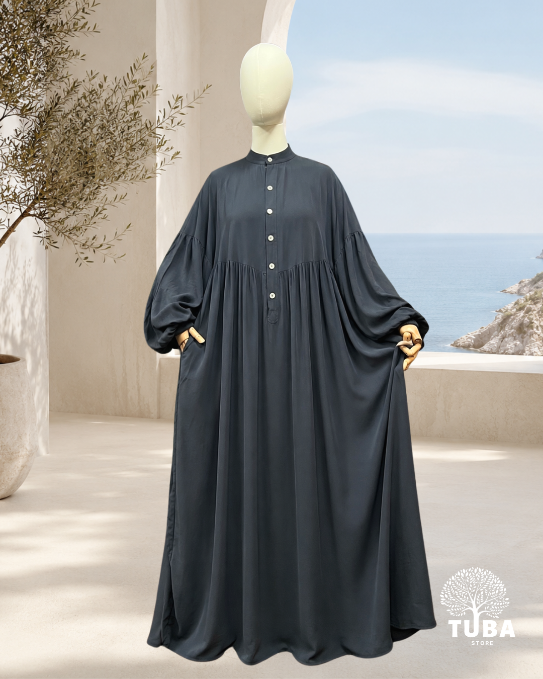 Asiyah Oversize Lyocell Still-Abaya mit Knöpfen - 100% Lyocell